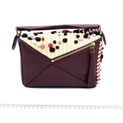 Loewe x Albers Puzzle Small Multicolor Woven Wool and Leather with Pompoms Crossbody Bag