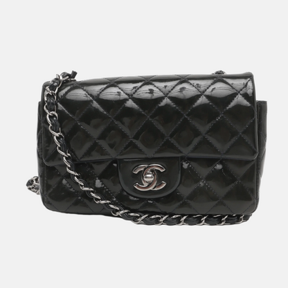 Chanel Classic Flap Rectangular Mini Dark Green Patent Leather Silver HW, 2014-2015-Luxbags