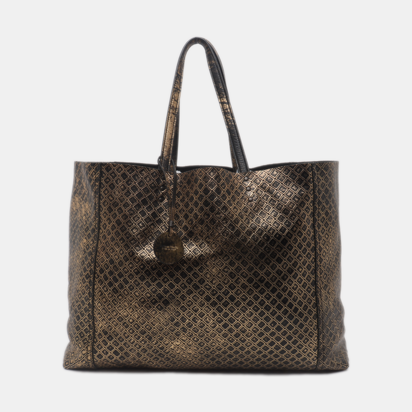 Bottega Veneta Metallic Black Gold Intrecciomirage Leather Tote Bag-Luxbags