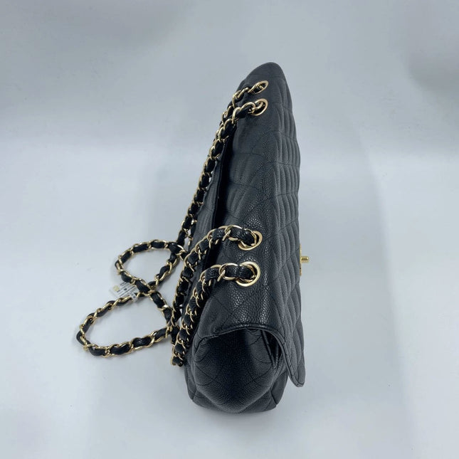 Sold Chanel Classic Flap 2009 Jumbo Black Caviar Leather Single Flap with Gold Hardware