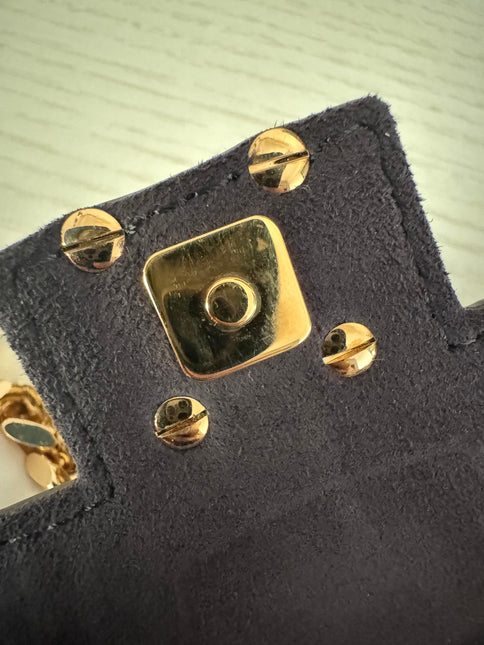 Fendi Nano Baguette Charm Gold Shiny Leather with Black Paints