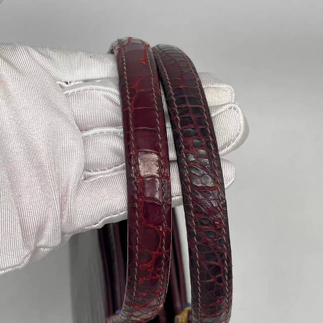 Gucci Vintage Burgundy Alligator Leather Blue Lapis Lazuli Stone Gold-tone Hardware Handbag