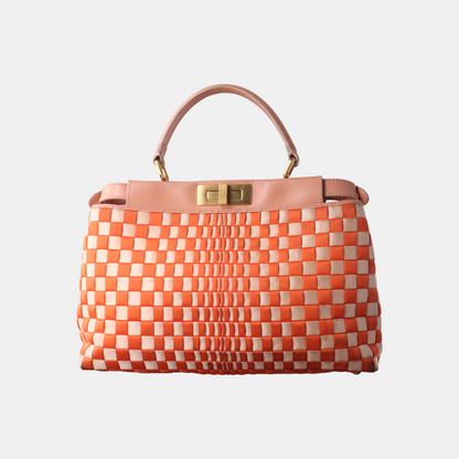 Fendi Peekaboo Medium Fabric Leather Intreccio Orange Handbag