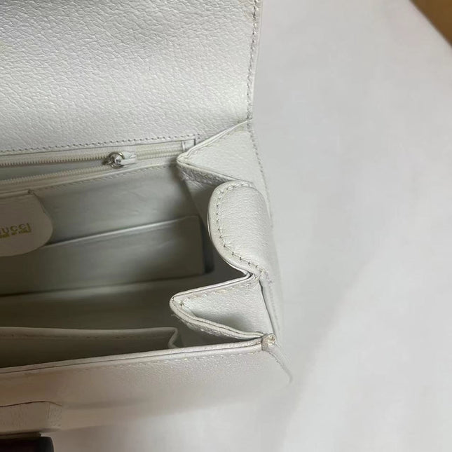 Gucci Bamboo 1947 Top Handle Bag White Grained Leather Medium
