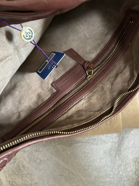 Bottega Veneta Veneta Hobo Intrecciato Chocolate Brown Medium Lambskin Leather 45cm