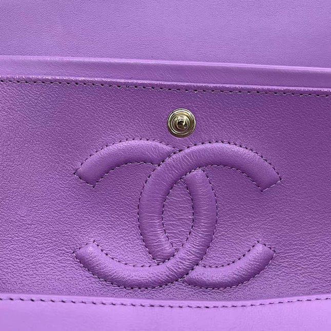 Chanel Classic Flap Medium Lavender Purple Patent Leather Silver Hardware