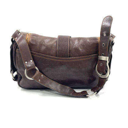 Dior Vintage Gaucho Large Dark Brown Leather Crossbody Bag 36cm
