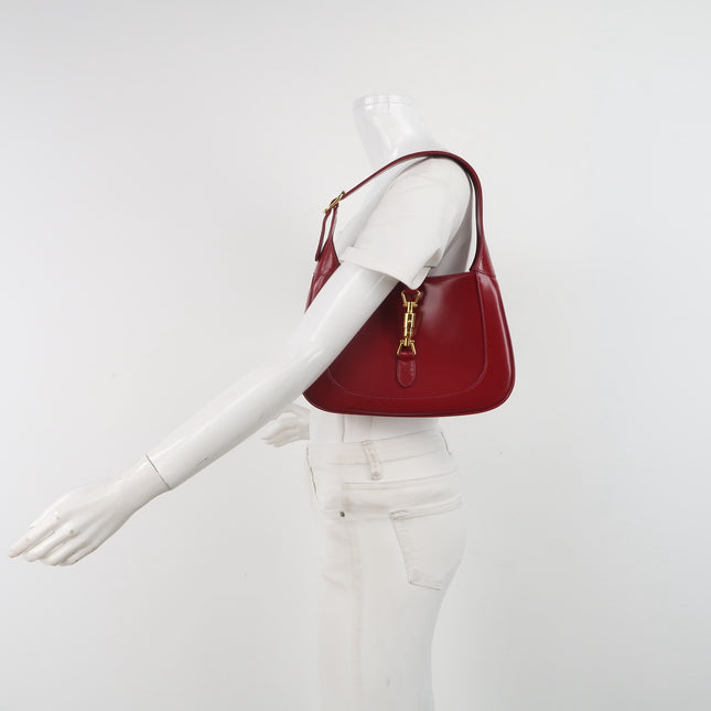 Gucci Jackie 1961 Red Burgundy Leather Bag Small with Adjustable Strap Gold Piston Lock