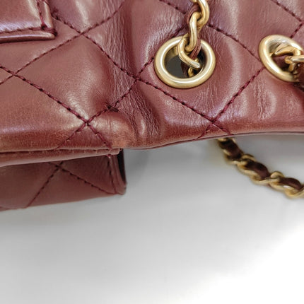 Chanel Rock The Corner Mini Flap Bag Burgundy Calfskin Leather Gold Hardware Corners 2017-18