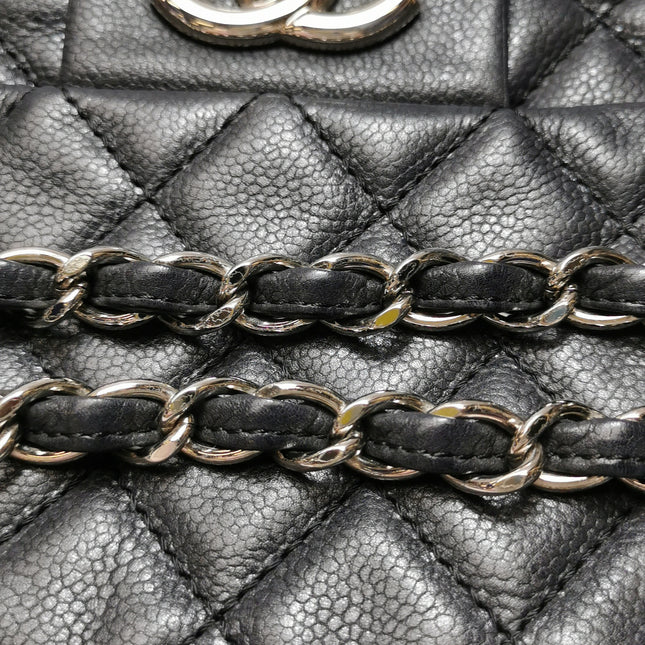 Chanel Classic Flap Maxi Black Soft Caviar Leather Silver-tone Hardware Giant CC Logo