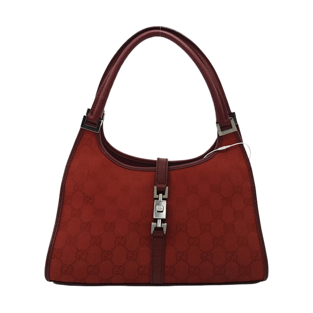 Gucci Jackie Vintage Red Monogram Fabric and Leather Shoulder Bag-Luxbags