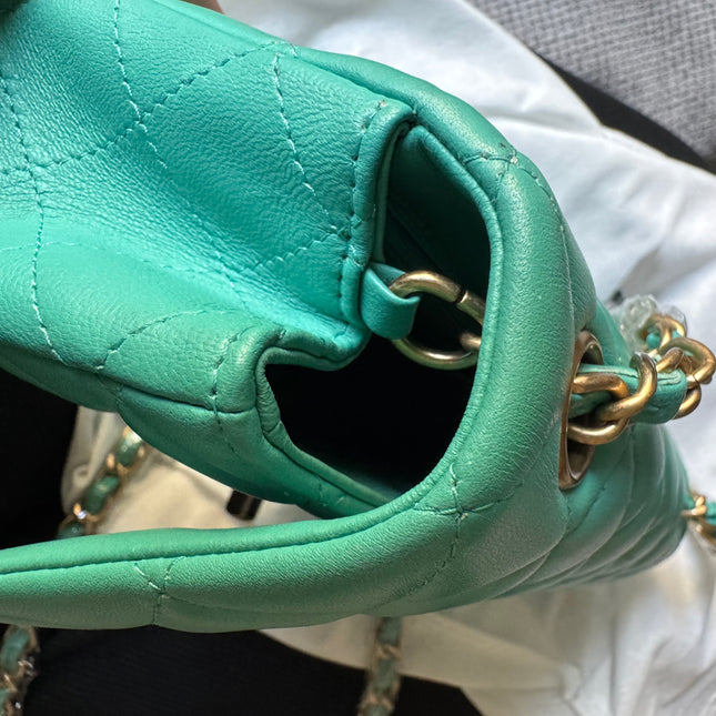 Chanel Classic Flap Mini 2018 Turquoise Blue Green Lambskin Leather Gold Hardware