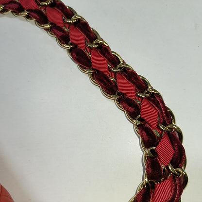 Chanel Classic Flap 2009 Large Red Leather Gold Hardware Velvet Chain Strap