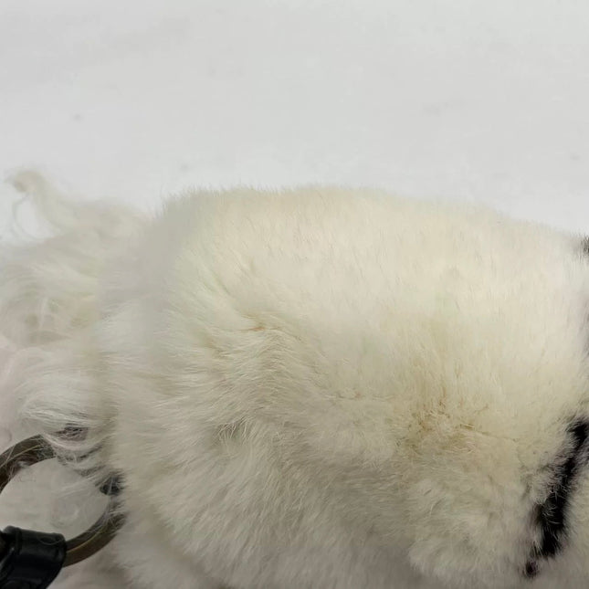 Fendi White Fur FF Logo Flap Shoulder Bag