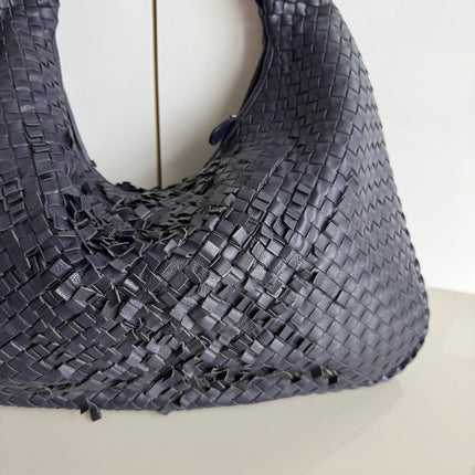 Bottega Veneta Veneta Hobo Midnight Blue Dark Navy Intrecciato Leather Bag 47cm