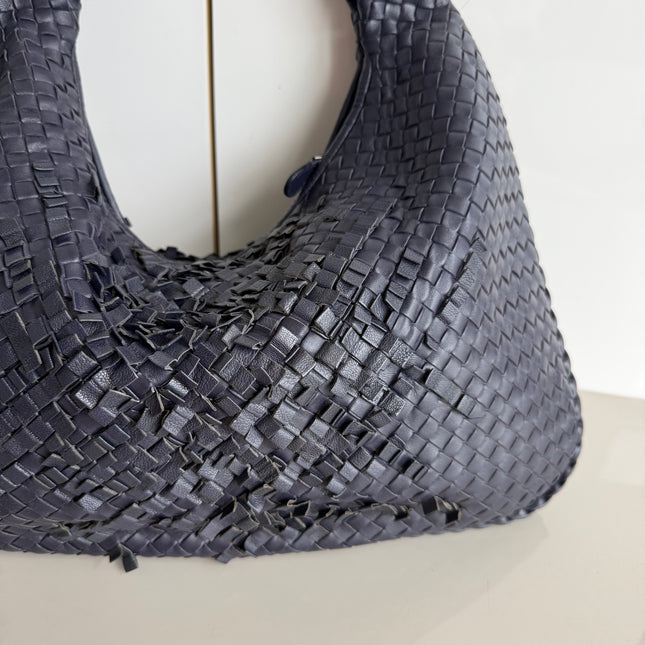 Bottega Veneta Veneta Hobo Midnight Blue Dark Navy Intrecciato Leather Bag 47cm