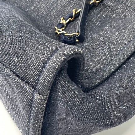 Chanel Deauville Tote Navy Denim Cloth Leather Chain Strap Small 34cm