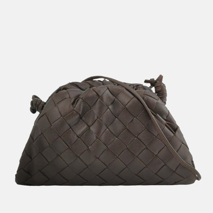 Bottega Veneta Pouch Mini Intrecciato Dark Chocolate Brown Lambskin Leather Crossbody Bag-Luxbags