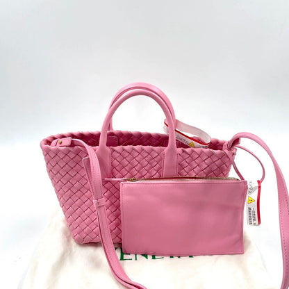 Bottega Veneta Cabat Mini Intreccio Leather Tote Bag Pink