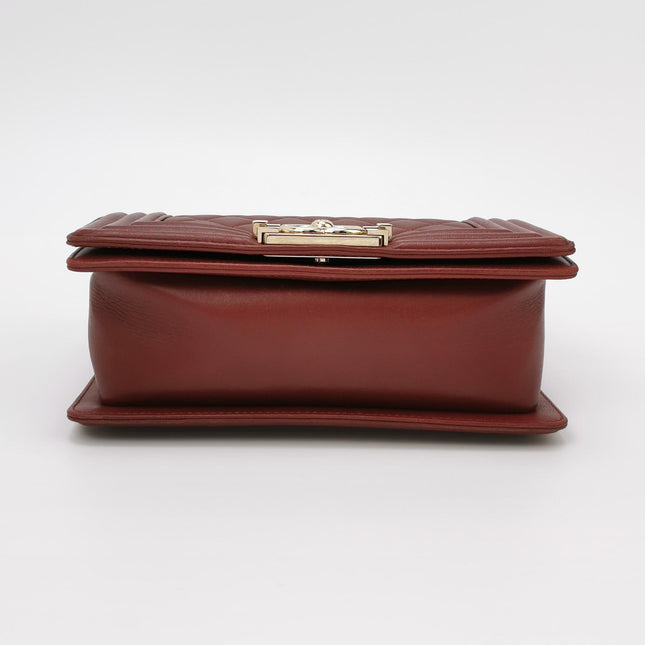 Chanel Le Boy Small Burgundy Lambskin Leather Antiqued Gold Hardware