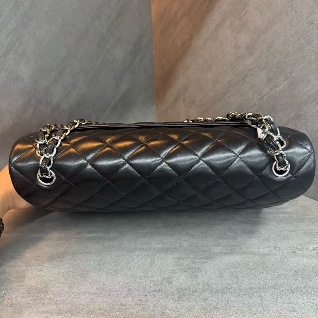 Chanel Classic Flap Maxi Black Lambskin Leather Double Flap Silver Hardware 2012