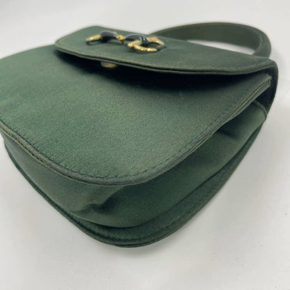 Gucci Horsebit Night Super Mini Green Satin Top Handle Bag with Strap