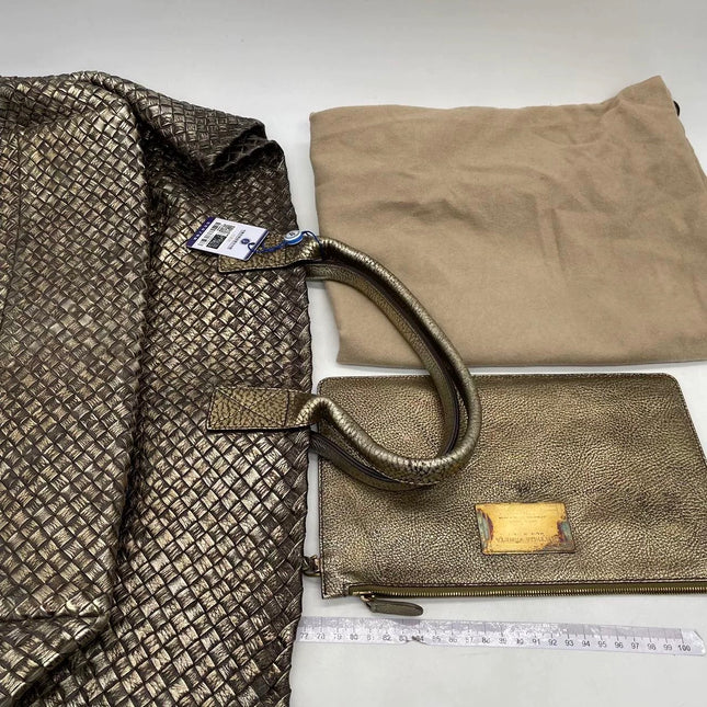 Bottega Veneta Cabat Large Intreccio Deerskin Leather Tote Bag Gold