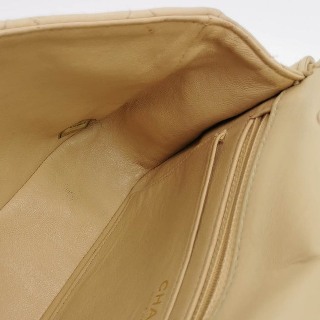 Sold Chanel Classic Flap Medium Happy Stitch Beige Leather with Contrast Black Trim