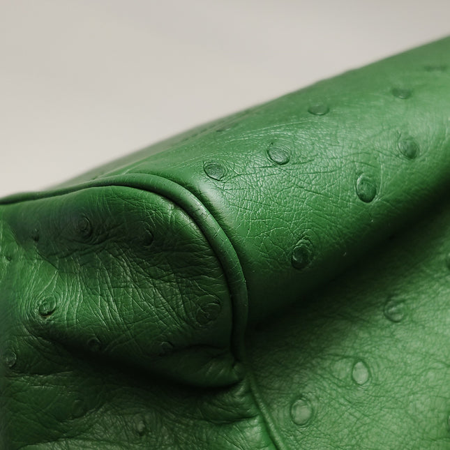 Prada Inside Bag Green Ostrich Leather Green Lambskin Leather Interior Medium