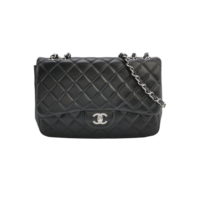 Chanel Classic Flap Jumbo Black Lambskin Leather Single Flap with Silver Hardware 2009-2010-Luxbags