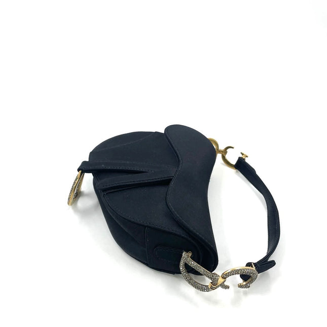 Dior Saddle Mini Silk Handbag Black with crystals