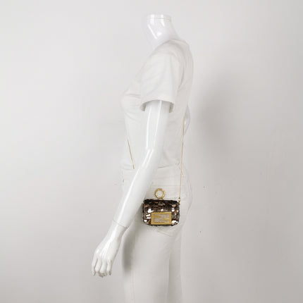 Fendi Nano Baguette Charm Pink Sequins Satin Interior Chain Strap