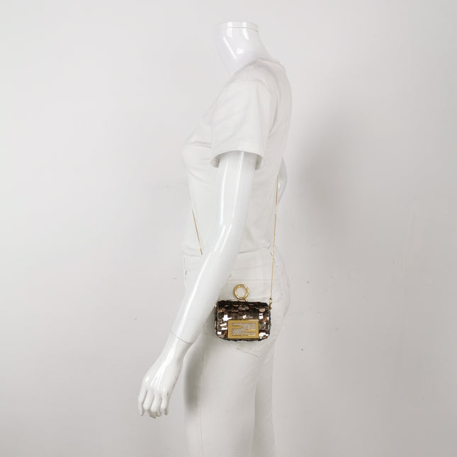 Fendi Nano Baguette Charm Pink Sequins Satin Interior Chain Strap
