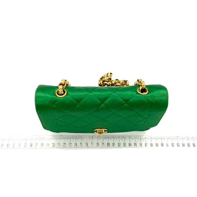 Chanel Diana Flap Bag 1990 Mini Green Silk Satin Bijou Chain