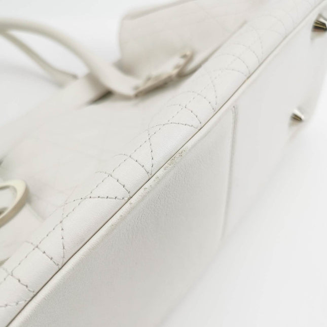Sold Dior Cannage Leather Tote Bag White 2005 with Silver Hardware