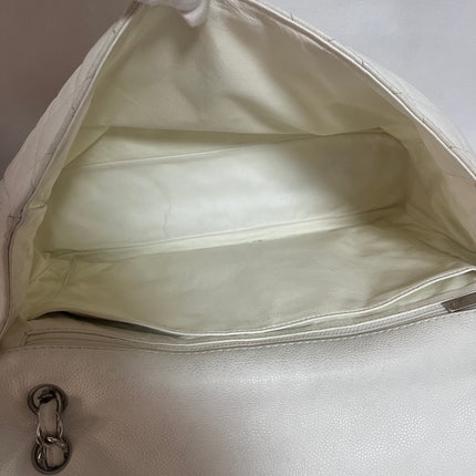 Chanel Classic Flap Maxi White Caviar Leather Silver-tone Hardware Giant CC Logo