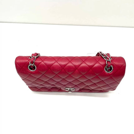 Chanel Classic Flap Medium Red Lambskin Leather with Silver Hardware 2012-13
