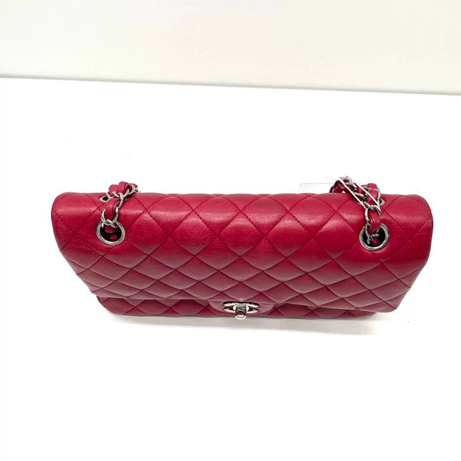 Chanel Classic Flap Medium Red Lambskin Leather with Silver Hardware 2012-13