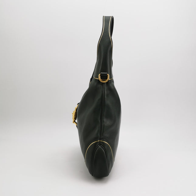 Gucci Jackie Soft Medium Green Leather Shoulder Bag With Strap