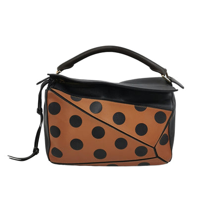 Loewe Puzzle Medium Polka Dots Brown Black Leather-Luxbags