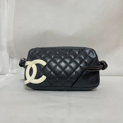 Chanel Cambon Clutch Black Leather White Logo-Luxbags