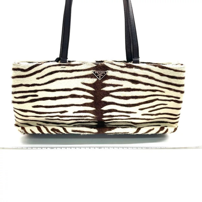 Prada Zebra Print Pony-style Calfskin Leather Brown Shoulder Bag