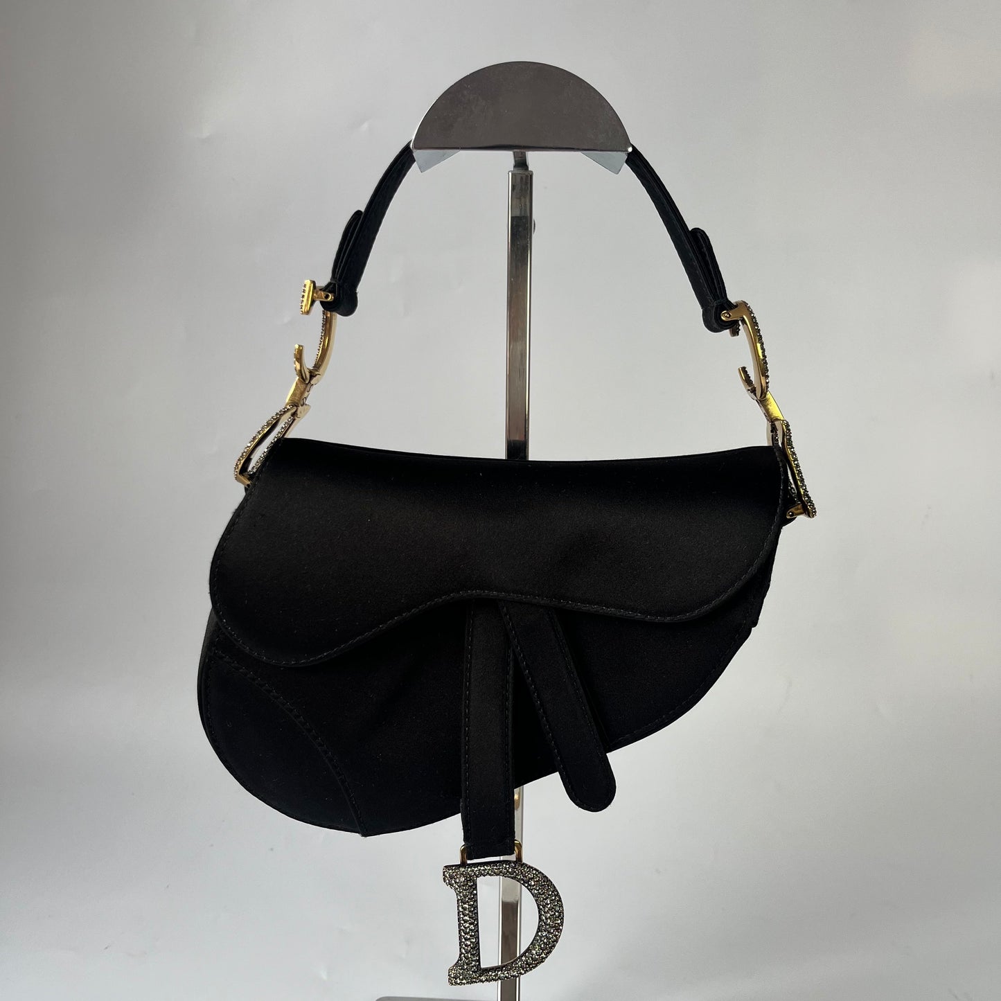 Dior Saddle Mini Silk Handbag Black with crystals