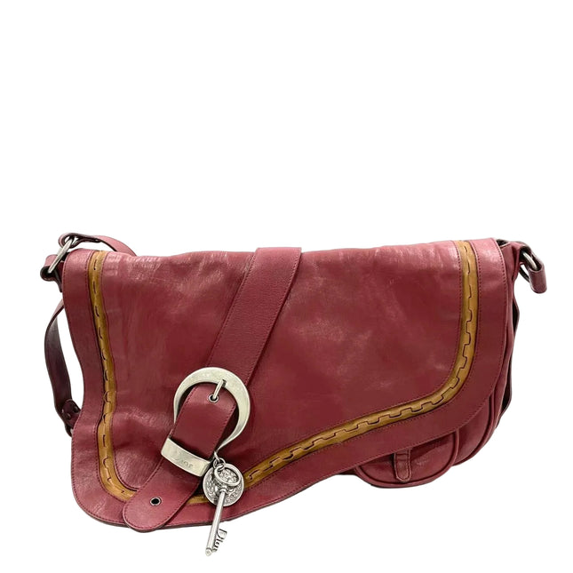 Dior Vintage Gaucho Large Red Leather Crossbody Bag-Luxbags