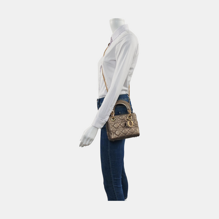 Lady Dior Mini Metallic Copper Gold Cannage Lambskin Gold Hardware Chain Strap