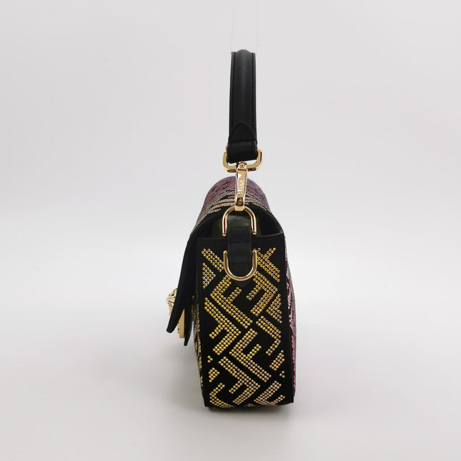 Fendi x Versace Baguette Black Suede With Multi-color Crystal Embellishment