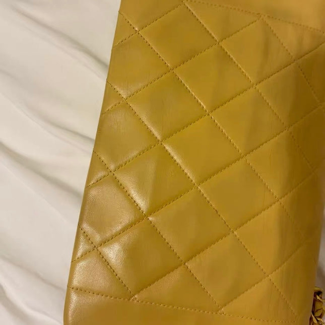 Chanel Diana CC Flap Bag Small Vintage Yellow Lambskin Leather with 24k Gold HW, 1991-1994