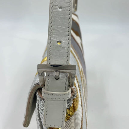 FENDI Baguette 1997 Zebra-Stripe Sequin White and Silver