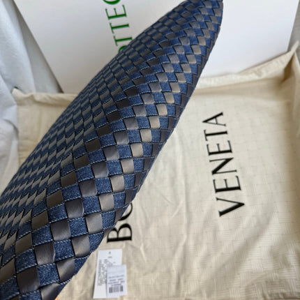 Bottega Veneta Hop Large Leather and Denim Intrecciato Navy Hobo Bag 55cm