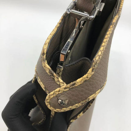 Fendi Peekaboo ISeeU Sellier Small Grey Leather with Python Skin Trimming